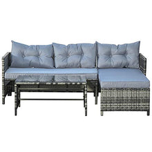 Set Salotto da Giardino Divano con Penisola e Tavolino in Rattan Grigio