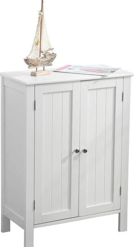 Armadietto Bagno Multiuso Mobiletto Bagno Ingresso Camera Soggiorno Autoportante Mobile Da Terra Due Sportelli in Legno MDF 58x28xH80. Colore Bianco. Mobiletto Bagno Salvaspazio Slim