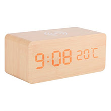 Vikye Sveglia, Sveglia digitale LED Scrivania in legno per 3 gruppi di sveglia wireless con controllo vocale e controllo vocale((Colore del legno))