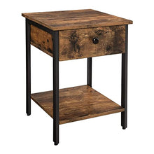 VASAGLE Comodino, Tavolino Divano con Cassetto e Ripiano, Struttura in Metallo, Montaggio Facile, per Camera da Letto Soggiorno, Stile Industriale, Marrone Vintage e Nero LET55BX