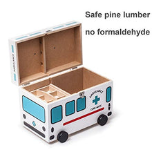 YLX Cassetta Medicinali Bambini Decorativa in Legno Portatile Grande capacità,Simpatico Cartone Animato Forma Ambulanza Doppio Strato Scatola Medicine Uso Domestico,Chiusura Sicurezza,Pesa Circa 2 kg