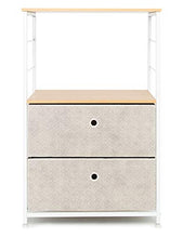 Suhu Cassettiera Piccolo Design Armadietto Bagno con 1 Ripiano Aperto 2 Cassetto Comodino Camera da Letto Metallo Tavolino da Salotto Moderno Soggiorno Cameretta in Legno+Acciaio Bianco+Beige