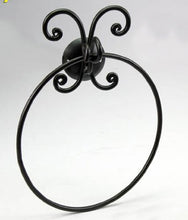 GI Serie arredo Bagno in Metallo Decorato Nero e Ceramica (portasciugamani ad Anello)
