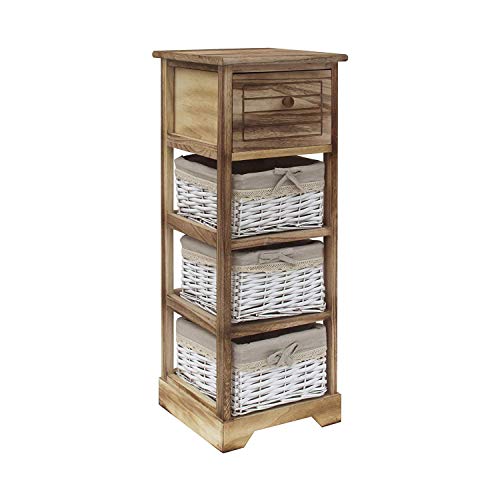 Rebecca Mobili Cassettiera Mobiletto Bagno 1 Cassetto 3 Ceste Legno Vimini Marrone Chiaro Country Bagno Cucina Arredamento Casa - 81 x 30 x 27 cm (H x L x P) - Art. RE6106