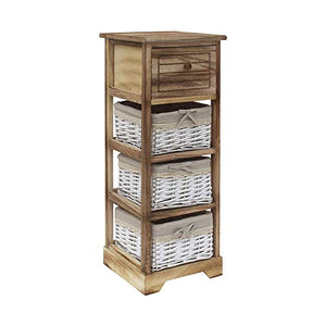 Rebecca Mobili Cassettiera Mobiletto Bagno 1 Cassetto 3 Ceste Legno Vimini Marrone Chiaro Country Bagno Cucina Arredamento Casa - 81 x 30 x 27 cm (H x L x P) - Art. RE6106