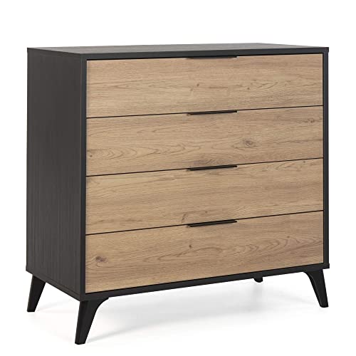 VS Venta-stock Cassettiera Koln 4 cassetti Color Nero/Legno, 80 cm (Larghezza) 40 cm (profondità) 84 cm (Altezza)