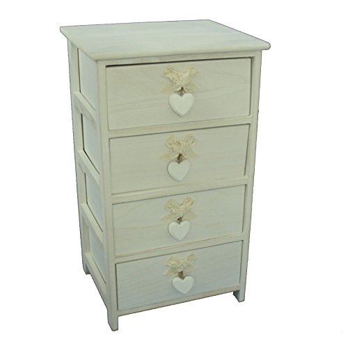 Euronovità EN-221466 Cassettiera Portaoggetti stile shabby provenzale in legno con 4 cassetti. Colore Panna, 40x29x73 cm