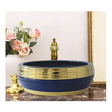 lilili Lavabo da Appoggio Lavabo Ceramica Ovale Lavabo da Appoggio Lavello in Ceramica A Forma Ovale Lavandino da Appoggio for Bagno Casa 38x38x15cm (Color : Gold Blue)