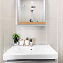 Relaxdays Specchio da Parete con Mensola, da Appendere, per Bagno/Ingresso, Cornice in Legno, in Bambù & MDF, Marrone Chiaro/Grigio