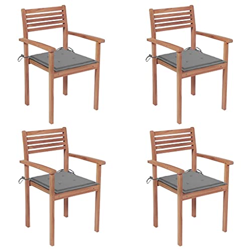 vidaXL Sedie Giardino 4 pz con Cuscini Grigi in Massello di Teak