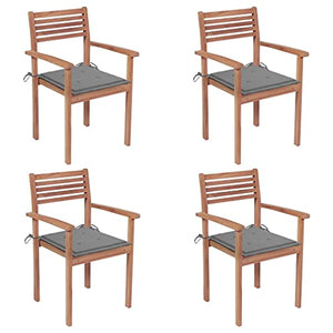 vidaXL Sedie Giardino 4 pz con Cuscini Grigi in Massello di Teak