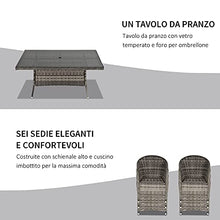 Outsunny Set Tavolo e Sedie da Giardino in Rattan, Poltrone da Esterno con Tavolo da Giardino, 7 pz Grigio