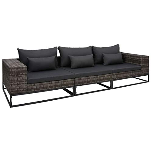 Tidyard Set Divani da Giardino in Polyrattan, Set Divani da Giardino con Cuscini, Set di Mobili da Giardino, Set Divano Esterno Grigio 3 pz