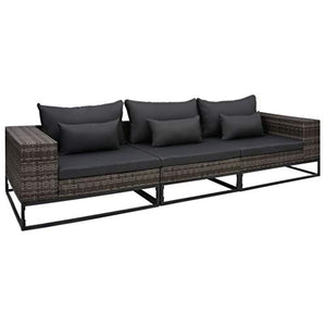 Tidyard Set Divani da Giardino in Polyrattan, Set Divani da Giardino con Cuscini, Set di Mobili da Giardino, Set Divano Esterno Grigio 3 pz