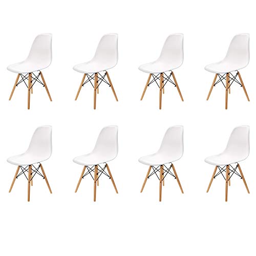 WV LeisureMaster Set di 8 Sedie da Pranzo in Stile Moderno Pre Assemblate, Sedia in Plastica Shell Lounge per Cucina, Sala da Pranzo, Camera da Letto, Sedie Laterali Soggiorno, Bianco
