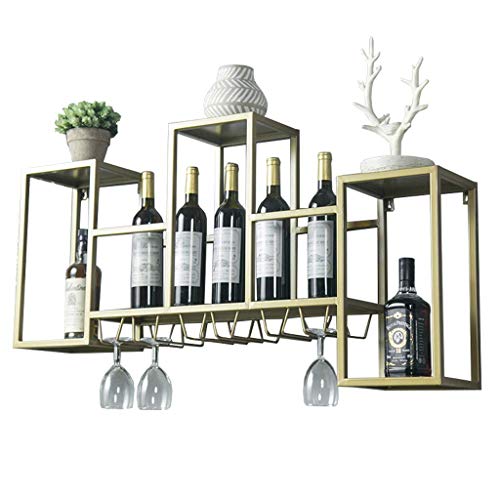 SBDLXY Grande portabottiglie da 41,7 Pollici a Parete con Porta calici per Cucina, Sala da Pranzo, Bar o Cantina - Armadi per Vino con Decorazioni nordiche da Parete - Telaio in Ferro Dorato