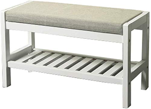 YANG Cambio di Scarpe Panca Shoe Rack Imbottito Poggiapiedi Sedile Pouf in Legno ottomano con Copertina in Lino Estraibile, Carico Massimo 200kg, 85x30x41CM
