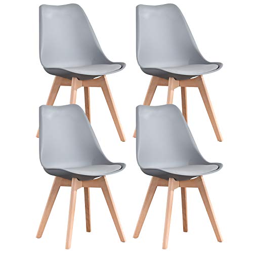 INJOY LIFE Sedia da pranzo Sedia da cucina Sedia moderna metà secolo con gambe in legno e sedie imbottite per sala da pranzo, soggiorno, camera da letto, set di 4, grigio