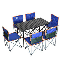 FOMT Tavolo Pieghevole con 6 Sedie Tavolo da Campeggio Regolabile in Altezza E Altezza Tavolo da Picnic Portatile da Interno E da Esterno per Barbecue,Blu