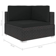 vidaXL Poltrona Modulare ad Angolo 1 pz con Cuscini Foderati Lavabili Leggera Elegante Arredi da Esterno Divano Polyrattan Nero Telaio in Acciaio