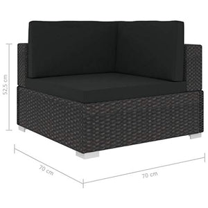 vidaXL Poltrona Modulare ad Angolo 1 pz con Cuscini Foderati Lavabili Leggera Elegante Arredi da Esterno Divano Polyrattan Nero Telaio in Acciaio