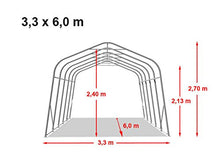 TOOLPORT Tenda Garage 3,3 x 6,0m Tenda per Il Bestiame Tenda Capannone in PVC ca. 550 g/m² e Stabile Costruzione in Acciaio Grigio