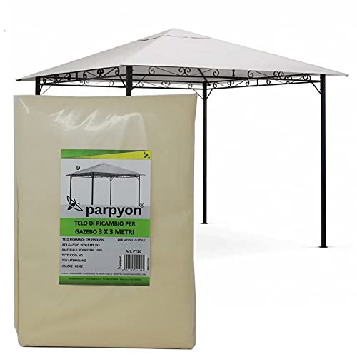 parpyon® Telo Gazebo 3X3 Copertura in Tessuto Poliestere 100% - Telo per Gazebo da Giardino Esterno Vari Modelli – mt 3x3-3x4-3x2 Colore Beige arredo Giardino (3X3 Style)