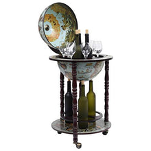 Tidyard Cantinetta Minibar a Globo Portavini con Supporto in Legno Eucalipto Blu Marrone,Carrello Cucina Legno,Minibar,Portavini,Carrello Bar,Carrello liquori,Porta liquori 47x47x102 cm
