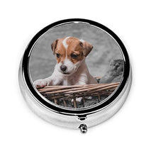 Parson Rassel Terer Sobaka Shchenok Malysh Korzina Luxury Travel Kit Storage Metal Round Silver Button Pillola Dispenser Vitamine Olio di Pesce Integratori