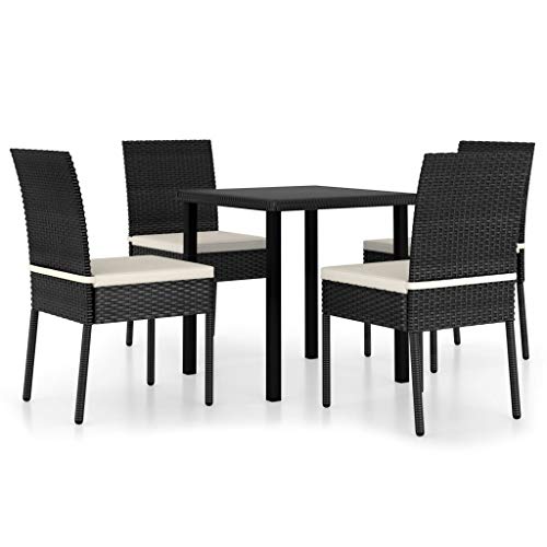 FAMIROSA Set da Pranzo da Giardino 5 pz in Polyrattan Nero-5694