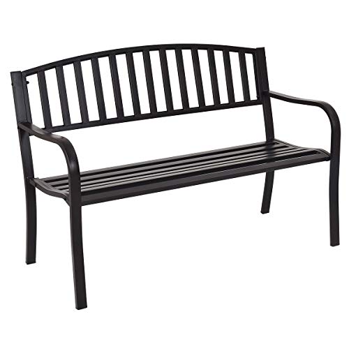 GIANTEX Panchina da giardino a 3 posti, in metallo, con schienale e braccioli, portata fino a 240 kg, per giardino, parco, terrazza, 127 x 60 x 87 cm