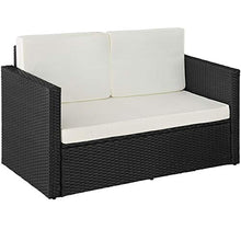 TecTake 800884 Divano Lounge in Rattan, Doppia Sdraio, Pouf con Cuscino, Elevato Comfort di Seduta, Arredamento da Giardino, Nuovo (Nero)