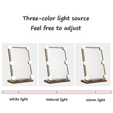 Specchio ingranditore, specchio per il trucco con luci a led Specchio per il trucco in legno Specchio per il trucco Set da toeletta per il trucco Specchio cosmetico con luce di riempimento con 6 lamp