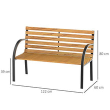 Outsunny Panca in Legno 2 Posti, Panchina da Esterno, Giardino, Balcone o Terrazzo 122x60x80cm, Nero e Color Legno