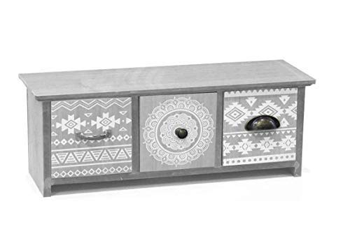 GICOS IMPORT EXPORT SRL Mobiletto cassettiera Porta gioie in Legno Chiaro Decoro Indian 3 cassetti 36 * 11 * 13 cm ILC-746857