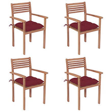 vidaXL Sedie da Giardino 4 pz con Cuscini Rosso Vino Massello di Teak