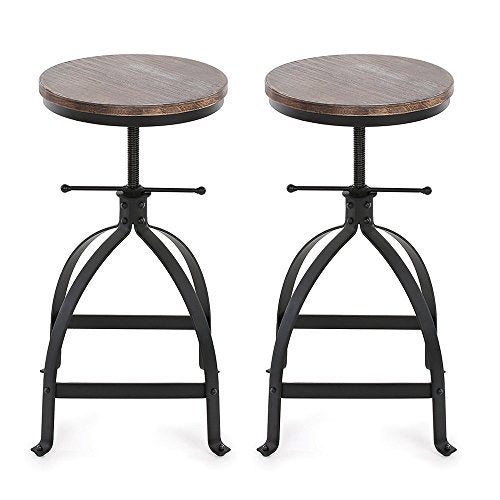 IKAYAA Sgabelli Industrial, 2 Sgabelli da Bar Altezza Regolabile Girevole Cucina Sala Colazione Sedia Naturale Pineta Top Bar Stool (2 Pezzi)