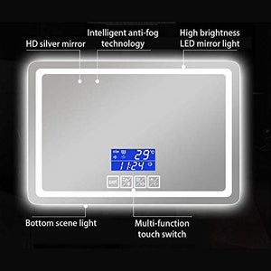 Mirror_60 * 80cm Specchio Bagno a Prova di Esplosione + Specchio di Luce a LED + Smart Audio Bluetooth + Frameless Specchio Anti-Nebbia Bagno + Multi-Funzione