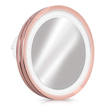 Navaris Specchio da Trucco LED Ingrandimento 5X con Ventosa - Specchietto Cosmetico Illuminato Ingrandente x5 - Bagno Make Up Batterie - Rame