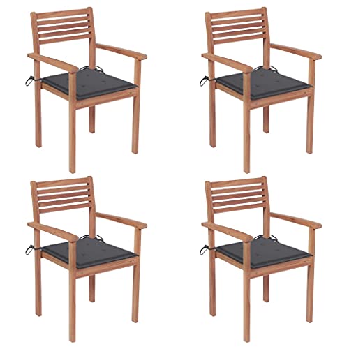 vidaXL Sedie da Giardino 4 pz con Cuscini Antracite Massello di Teak