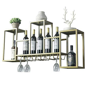 Sywlwxkq Grande portabottiglie da 41,7 Pollici a Parete con Porta calici per Cucina, Sala da Pranzo, Bar o Cantina - Armadi per Vino con Decorazioni nordiche da Parete - Telaio in Ferro dor