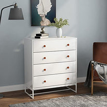 Cassettiera con 4 cassetti, moderna cassettiera laterale con ampio spazio di archiviazione, organizer funzionale con base in metallo per la casa, bianco puro