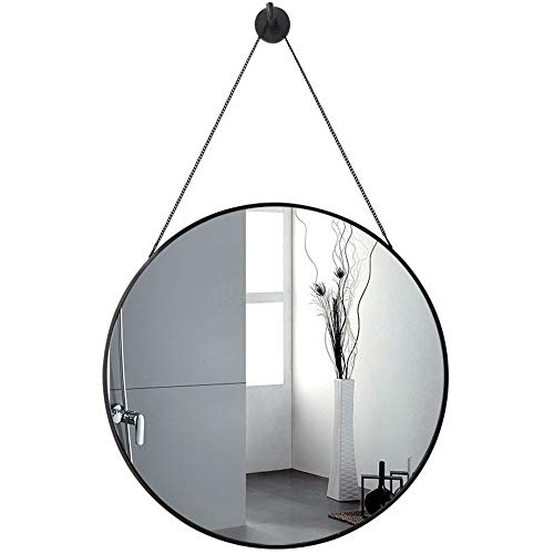 SHU XIN Specchio da Bagno Specchio Rotondo per Il Trucco Specchio da Bagno a Prova di Esplosione per WC da Parete Specchio per Uso Domestico Cornice Nera Specchio Argento HD Φ50cm