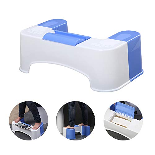 MTJKX Sgabello Fisiologico per WC Bagno/WC Sgabello Slittata Plastica, con Scatola di Immagazzinaggio, Supporto per Telefono Cellulare/Removibile Risparmia Spazio