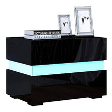 EBTOOLS Comodino Nero Lucido con LED Striscia, Comodino con 2 Spaziosi Cassetti Comodino Legno Comodino Letto Moderno con LED Blu e Telecomando, Tavolino da Caffè con LED, 60 x 39 x 45cm (Nero)