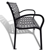 SHENGFENG Panca da giardino nera, acciaio + WPC, panchina per sedersi, panchina esterna 125 x 60,5 x 80,5 cm