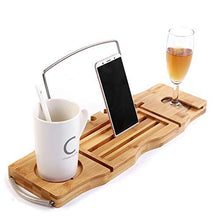 Bagno di bambù Naturale Caddy Bridge, Porta Libro Allungabile di Lusso Porta Bicchiere da Vino iPad Side Sides Vasca da Bagno Stand per Una Home Spa Experience Tray