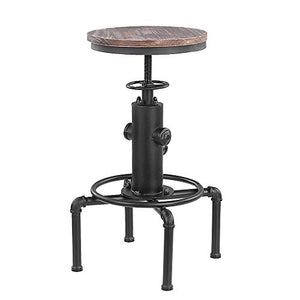 IKAYAA Sgabelli Stile Industriale Vintage,Metal Sgabello Rustico Cucina,Sgabelli Altezza Pendente Girevole Regolabile in Legno,Pianoforte Tavolo da Pranzo Sgabello da Bar,con Poggiapiedi