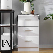 Mupple - Armadietto in legno, con 3 cassetti, con maniglia argentata, per ufficio, camera da letto, soggiorno, colore: Bianco