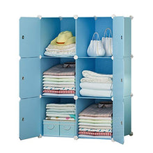 Armadio semplicità 6-Gitter Wardrobe Locker Organizzatore di Plastica Ripiani 6 Porte Deeper Cube Abbigliamento Home Camera Blu 76X47X111CM MXJ61